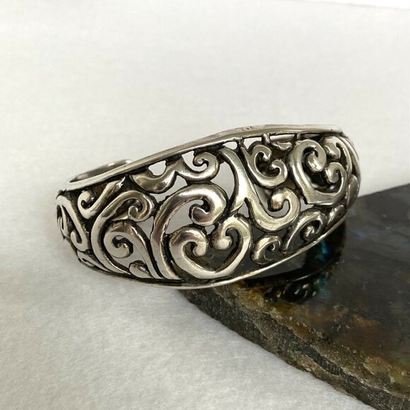 Sterling Silver 925 Chunky Openwork Scrollwork Wide Cuff Bracelet Sz 6" 36g - Picture 5 of 16